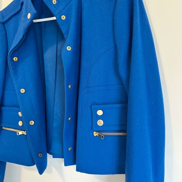 CARLISLE | Wool Blend Blue Cropped Blazer Jacket - Picture 2 of 6